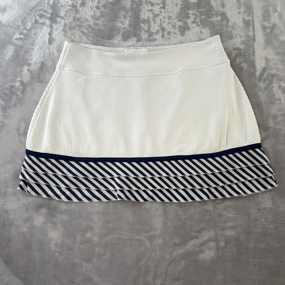 Jerdog Women's White Navy Striped Textured Golf Skort Skirt Athletic
